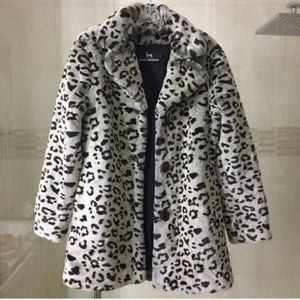 Blanc Noir Leopard Print Faux Fur Coat Large